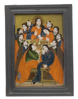 Behind-glass painting, the Last Supper, - Antiquariato - orologi, metalli lavorati, asiatica, ceramica faentinas, arte popolare, sculture