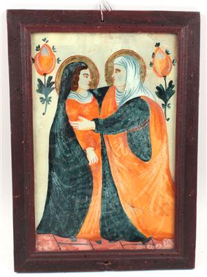 Behind-glass painting, the Visitation of the Virgin, - Antiques: Clocks, Metalwork, Asiatica, Faience, Folk art, Sculptures