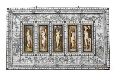 Historismus plaque with depiction of the 5 senses after Hans Makart, - Antiques: Clocks, Metalwork, Asiatica, Faience, Folk art, Sculptures