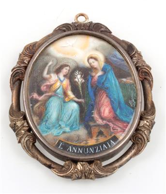 Oval medallion, the Annunciation, - Antiques: Clocks, Metalwork, Asiatica, Faience, Folk art, Sculptures