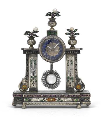 Silberne Historismus Miniaturtischuhr - Antiquitäten - Uhren, Metallarbeiten, Asiatika, Fayencen, Volkskunst, Skulpturen