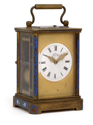 A Historism Period cloisonné travel clock from Vienna, "Morawetz" - Antiques: Clocks, Metalwork, Asiatica, Faience, Folk art, Sculptures