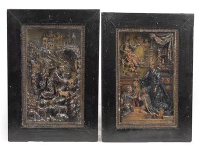 Two carved depictions of saints, - Antiques: Clocks, Metalwork, Asiatica, Faience, Folk art, Sculptures
