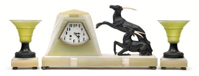 Art Deco Marmor Kamingarnitur "Antilopen" - Antiquitäten (Uhren, Skulpturen, Metallarbeiten, Fayencen, Volkskunst, Silber)