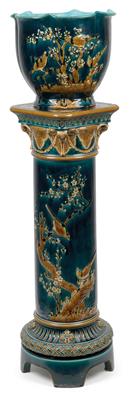 Blumenübertopf mit Säule, - Antiquitäten (Uhren, Skulpturen, Metallarbeiten, Fayencen, Volkskunst, Silber)