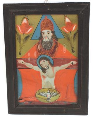 A reverse glass painting, Trinity, - Antiques: Clocks, Sculpture, Faience, Folk Art