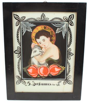 A reverse glass painting, the infant St. John, - Starožitnosti