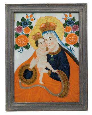 A reverse glass painting, St. Mary of Consolation, - Starožitnosti