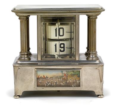 A hunt theme table clock with digital time index - Antiques: Clocks, Sculpture, Faience, Folk Art