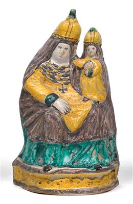 Thronende Madonna mit Kind, - Antiquitäten (Uhren, Skulpturen, Metallarbeiten, Fayencen, Volkskunst, Silber)