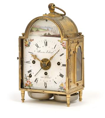 A neoclassical travel alarm clock from Vienna - "Marcus Lechner in Wienn" - Antiques: Clocks, Sculpture, Faience, Folk Art