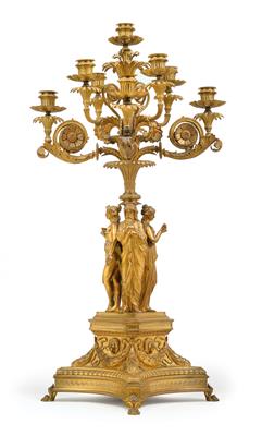 A candelabra with nine flames, - Orologi, metalli lavorati, arte popolare e ceramica faentina, sculture  +Strumenti scientifici e globi d'epoca