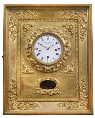 A Biedermeier framed clock, "Bernhard Geissler in Wien" - Orologi, metalli lavorati, arte popolare e ceramica faentina, sculture  +Strumenti scientifici e globi d'epoca