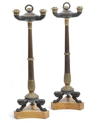 Large Charles X candelabras - Orologi, metalli lavorati, arte popolare e ceramica faentina, sculture  +Strumenti scientifici e globi d'epoca