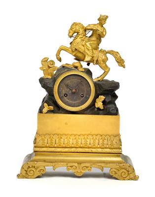 A small Charles X bronze mantle clock "Oriental Horseman" - Starožitnosti  +Historické vědecké přístroje a globusy