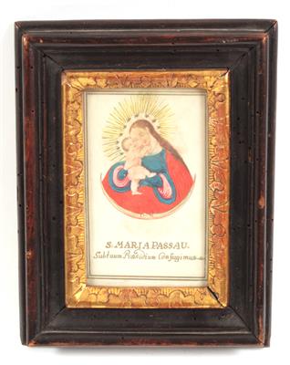 A parchment image "S. Maria Passau, Subtuum Prasidium confugimus" - Starožitnosti  +Historické vědecké přístroje a globusy