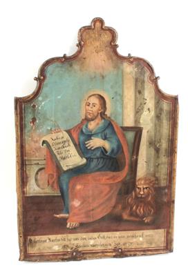 A votive image of St. Mark the Evangelist, - Clocks, Metalwork, Faience, Folk Art, Sculptures +Antique Scientific Instruments and Globes