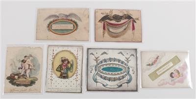 6 Biedermeier greetings cards, - Antiquariato - orologi, sculture, maioliche, arte popolare