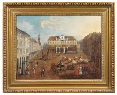A Biedermeier picture clock with a town view of “Graz" with automaton - Antiques: Clocks, Sculpture, Faience, Folk Art, Vintage, Metalwork