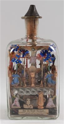 A folk art crucifixion and entombment of Christ in a bottle, - Starožitnosti