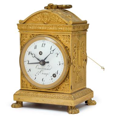 A Louis Philippe officer’s travel alarm clock from Geneva, - Antiques: Clocks, Sculpture, Faience, Folk Art, Vintage, Metalwork