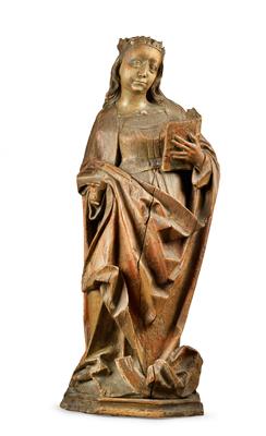 A Gothic figure of St Catherine, - Antiques: Clocks, Sculpture, Faience, Folk Art, Vintage, Metalwork
