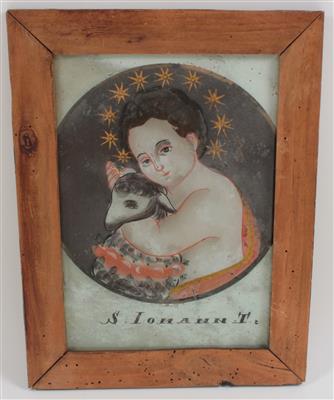 Painting on glass, St John the Baptist, - Antiques: Clocks, Sculpture, Faience, Folk Art, Vintage, Metalwork