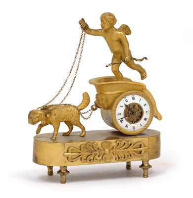 A miniature bronze pendulum clock - "Au char" - Antiques: Clocks, Sculpture, Faience, Folk Art, Vintage, Metalwork