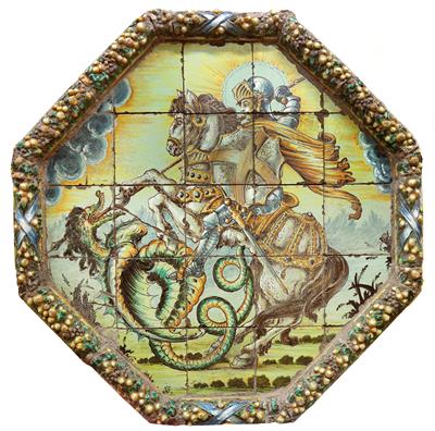 An octagonal decorated tile, - Antiquariato - orologi, sculture, maioliche, arte popolare