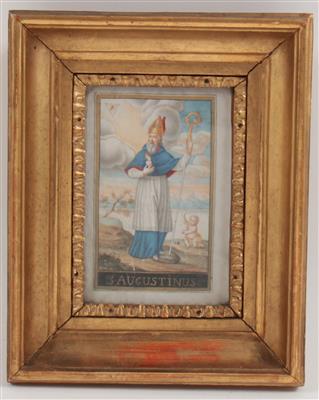 A painting on parchment depicting St Augustine, - Antiques: Clocks, Sculpture, Faience, Folk Art, Vintage, Metalwork