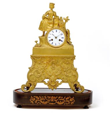 A small Louis Philippe bronze mantelpiece clock - "The Flower Girl" - Starožitnosti