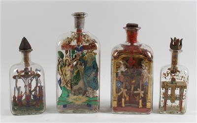 Four folk art scenes in bottles, - Antiquariato - orologi, sculture, maioliche, arte popolare