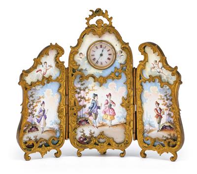 A Historism Period enamel table clock from Vienna - "Paravent" - Starožitnosti