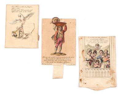 Three pop-up cards, - Orologi, vintage, sculture, maioliche, arte popolare
