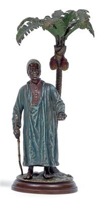 A figure by F. X. Bergmann: Nubian beggar underneath palm tree, - Clocks, Vintage, Sculpture, Faience, Folk Art, Fan Collection