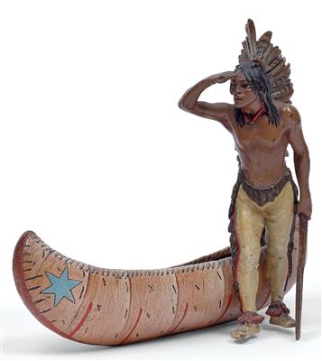 A F. X. Bergmann figure: Viennese bronze, Native American with canoe, - Orologi, vintage, sculture, maioliche, arte popolare