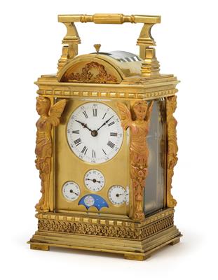 A Historism Period travel alarm with calendar, from France, - Clocks, Vintage, Sculpture, Faience, Folk Art, Fan Collection