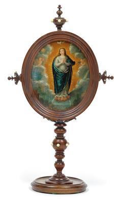 A turned free-standing frame with two images of saints, - Orologi, vintage, sculture, maioliche, arte popolare