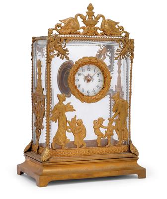 Jahrhundertwende Glas Tischuhr - Uhren, Metallarbeiten, Vintage, Fächersammlung, Fayence, Skulpturen, Volkskunst