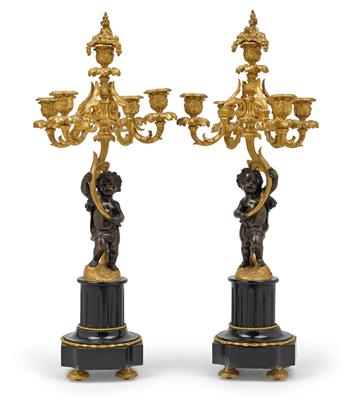 A pair of candelabras with five flames, - Clocks, Vintage, Sculpture, Faience, Folk Art, Fan Collection