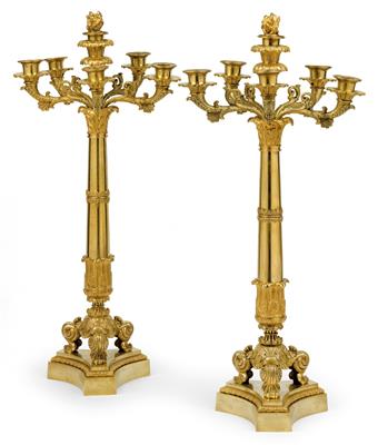 A pair of candelabras with five flames, - Clocks, Vintage, Sculpture, Faience, Folk Art, Fan Collection