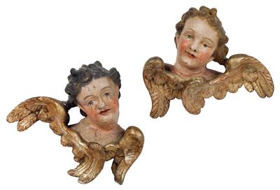 A pair of Rococo angels’ heads, - Clocks, Vintage, Sculpture, Faience, Folk Art, Fan Collection