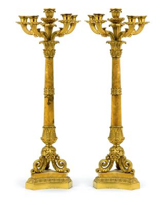 A pair of candelabras with six flames, - Clocks, Vintage, Sculpture, Faience, Folk Art, Fan Collection