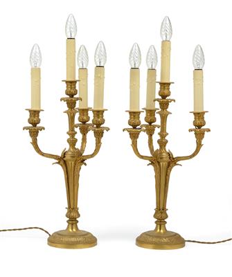 A pair of table lamps with four flames, - Starožitnosti