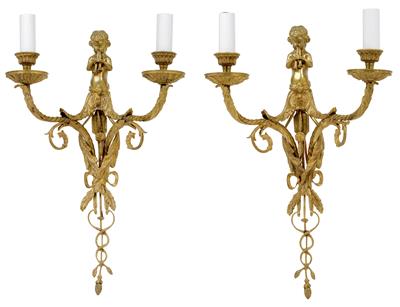 A pair of sconces with two flames, - Orologi, vintage, sculture, maioliche, arte popolare
