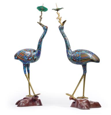One pair of cloisonné cranes, China, early twentieth century - Antiquariato - orologi, vintage, arte asiatica, maioliche, arte popolare, sculture