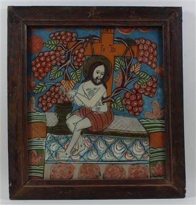 Ecce Homo, painting on glass, Rumania, - Antiques: Clocks, Vintage, Asian art, Faience, Folk Art, Sculpture