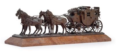 A F. X. Bergmann figure: four-in-hand carriage, - Antiques: Clocks, Vintage, Asian art, Faience, Folk Art, Sculpture