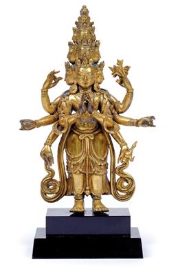 Feuervergoldete Bronzefigur des Ekadashamukha-Avalokiteshvara, tibeto-chinesisch, 18. Jh. - Uhren, Metallarbeiten, Vintage, Asiatika, Fayencen, Volkskunst, Skulpturen