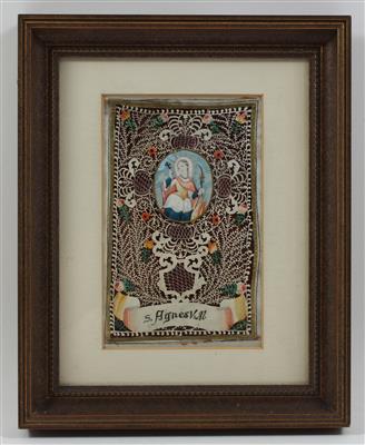 A parchment image of St Agnes, - Antiques: Clocks, Vintage, Asian art, Faience, Folk Art, Sculpture